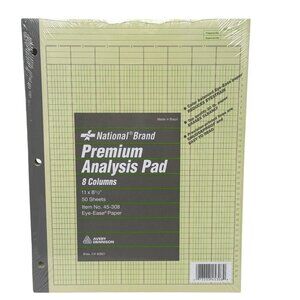 National Brand Premium Analysis Pad 8 Columns 11"x8.5" 100 Sheets (2 Pks of 50)